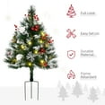 thumbnail image 3 of HOMCOM 2.5 Ft/30" 2 Pack Outdoor Entryway Pre-Lit Artificial Christmas Tree Cordless with 70 Branches, Warm White LED lights, Red Berries, Pine Cones, Balls, Green, 3 of 9