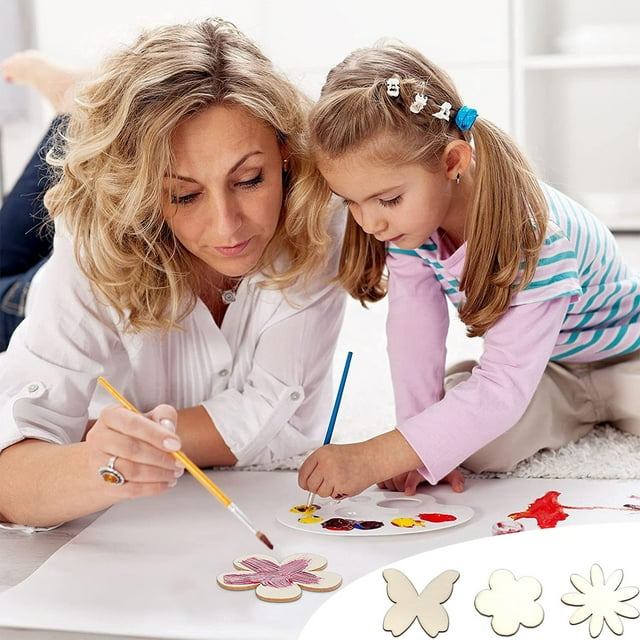 Fiudx Calcomanías de Flores de Madera, 50 Piezas de Adornos Diy Sin Terminar, Materiales Creativos para Manualidades, Madera Duradera, Decoración para Bodas y Fiestas, Diseño Personalizable y Pintabl