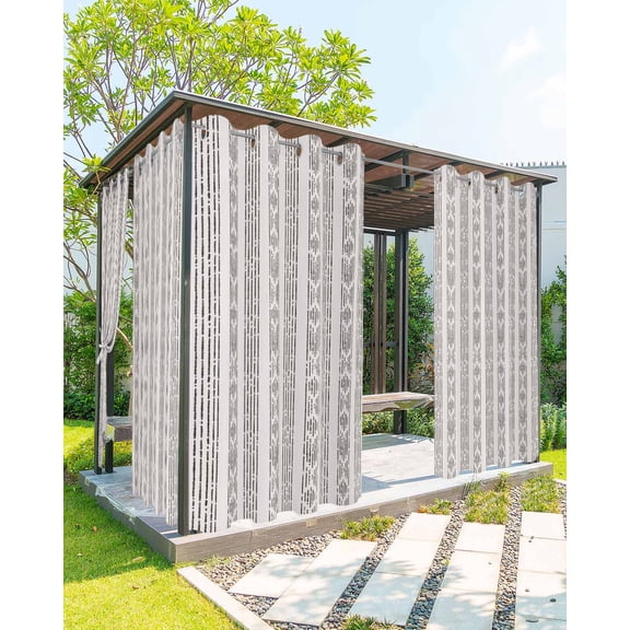 Black Stripe Outdoor Curtains for Patio, Modern Abstract Vertical Stripes Beige Privacy Drapes Grommet Waterproof Outside Curtains for Porch/Cabana/Balcony 54"x 108", 2 Panel