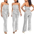 thumbnail image 5 of OSOLU Solid Color Women Sleeveless Strapless Sequined Jumpsuit Classic Women Tops Dressy Casual, 5 of 6