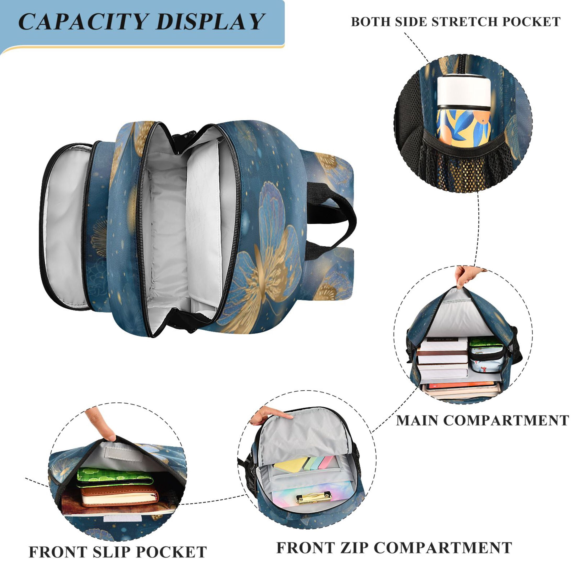 Backpack 12.9 *5.1 * 17.7 Inches Outing Backpack, Shopping Backpack, Travel Backpack Traditional Japanese Butterfly