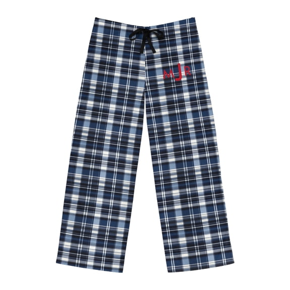 Personalized Monogram Navy Plaid Men's Plaid Pajama Pants