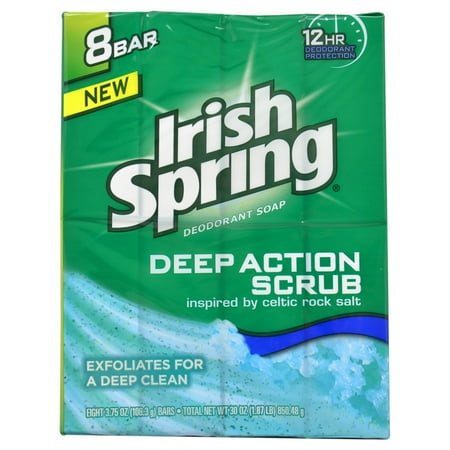Clean Scrub Deodorant Soap by Irish Spring for Unisex - 8 x 4 oz Soap