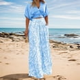 thumbnail image 5 of Women Floral Two Piece Pants Set Short Sleeve V Neck Top Wide Leg Pants Matching Outfit Dressy Summer Set, 5 of 8
