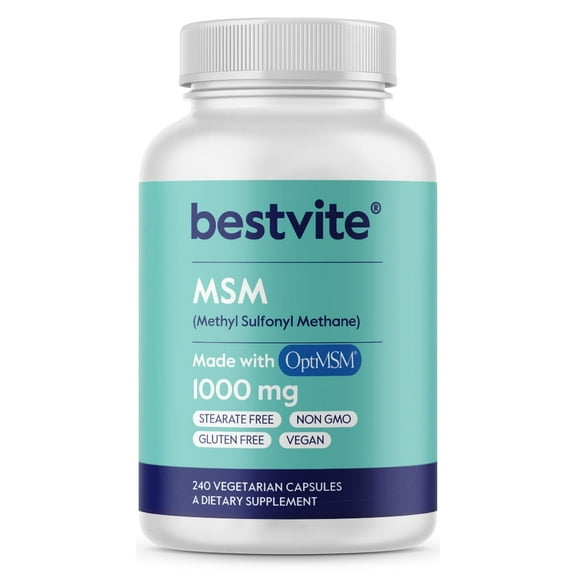 BESTVITE MSM 1000mg made with OptiMSM (240 Capsules) - No Stearates - GMO Free - Gluten Free