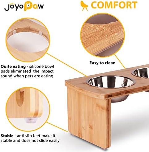 Elevated Dog Bowls, Bamboo Raised Dog Bowl for Medium Dogs, with 2 Stainless Steel Bowls (7'' Tall-40 oz Bowl, Natural)