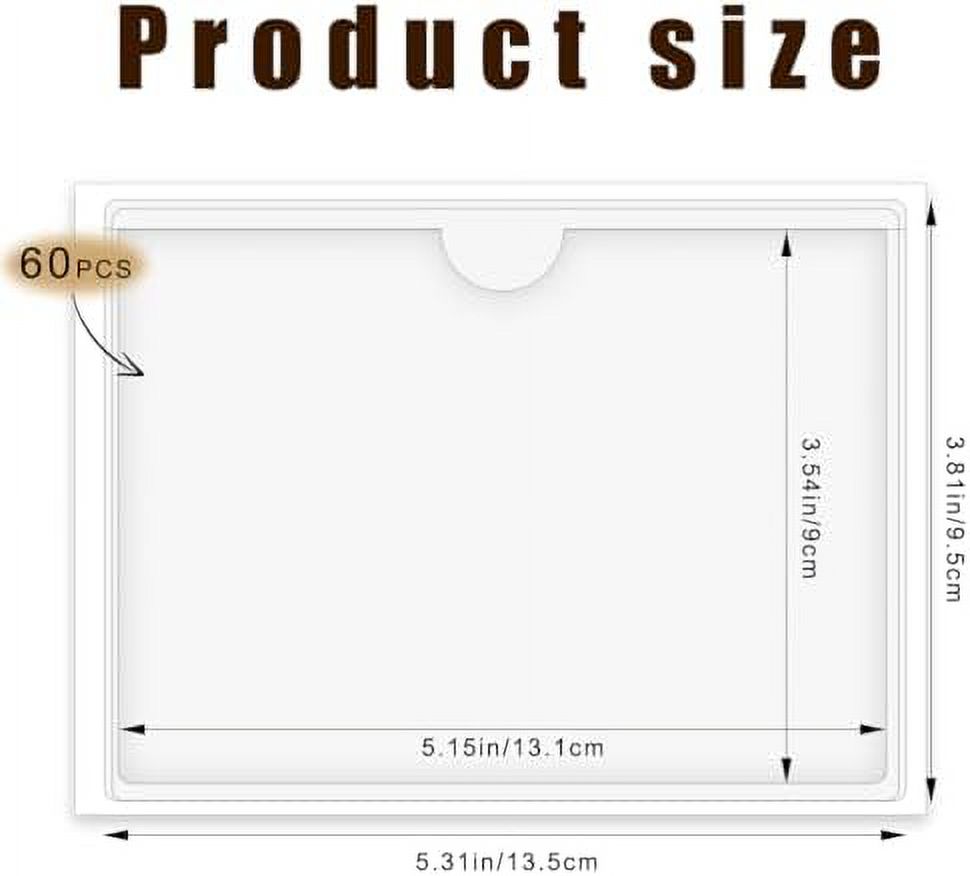 60 Pack 3 X 5 Inches Adhesive Index Card Pockets, Clear Self Adhesive Label Pockets Label Holders Card Holder Shelf Label Holder for Organizing, Storage Bins (3.7 x 5.3 inches)