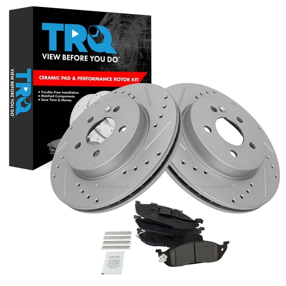 TRQ Front Brake Pad and Rotor Set Ceramic Drilled Slotted G Coated Rotors Fits 1998-2003 Mercedes-Benz ML320 2003-2005 ML350 1999 ML430