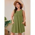 thumbnail image 2 of SHOWMALL Women's Plus Size Sleeveless Dress with Pockets, Pleated Chest Summer Sundress, Army Green 5X Soft Breathable Tank Dress for Beach & Vacation, 2 of 7