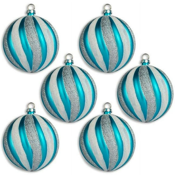 Queens of Christmas ORN-70-SWL-AQ-6PK 70 mm x 2.75 in. Swirl Ball Ornament, Aqua & Silver - Pack of 6