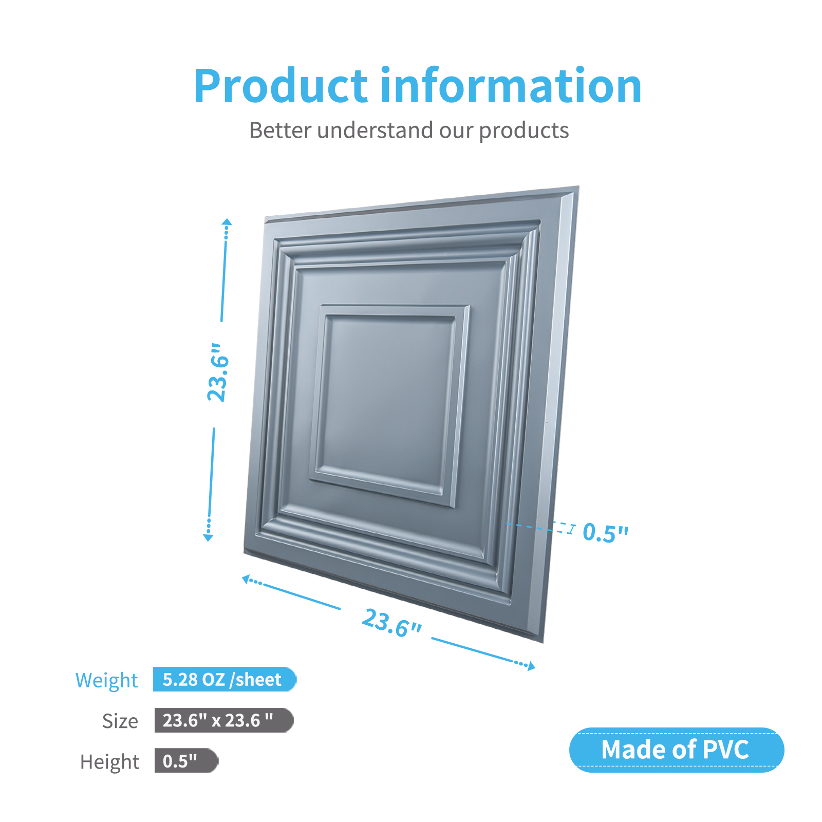 Matt Gray PVC Decorative Ceiling Tile for Drop in Grid System(12 Tiles)