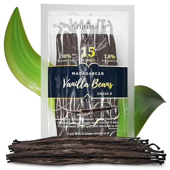 15 Madagascar Bourbon Vanilla Beans - Grade B - 6 to 7 Inches - Perfect for Baking, Homemade Extract, Vanilla Paste, Brewing, Coffee, and Cooking
