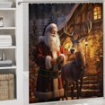 thumbnail image 5 of Santa Claus Reindeer Vintage 4PCS Shower Curtain Sets with Rugs with Non-Slip Bath Mat Toilet Rug，72" X 72", 5 of 8