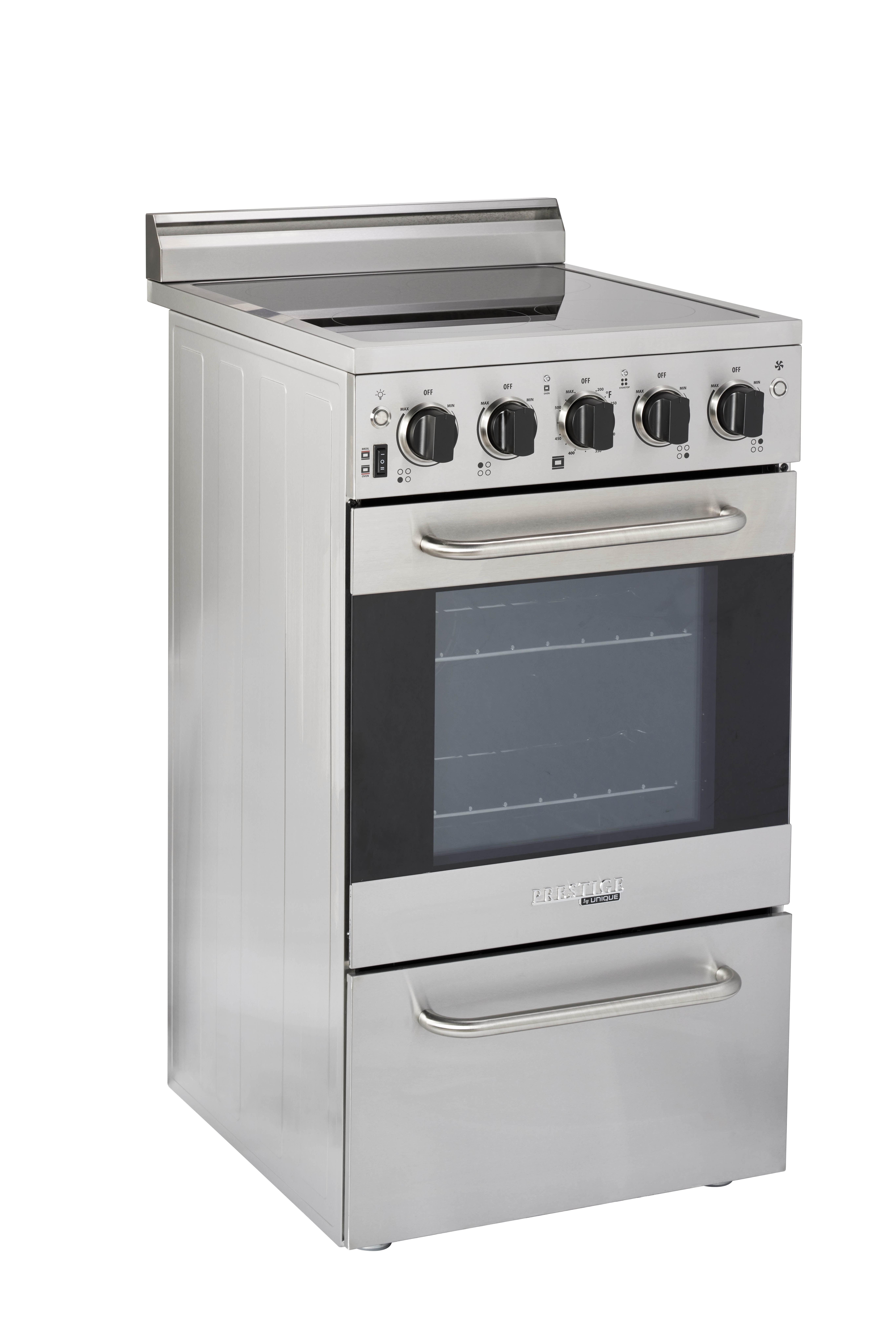 Unique Prestige 20" 1.6 cu/ft Freestanding Electric Range with Convection Oven in Stainless Steel