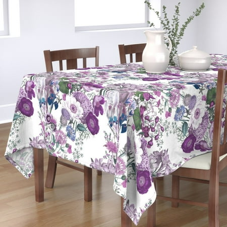 

Cotton Sateen Tablecloth 70 x 144 - White Lilac Lavender Floral Flowers Botanical Spring Purple Print Custom Table Linens by Spoonflower