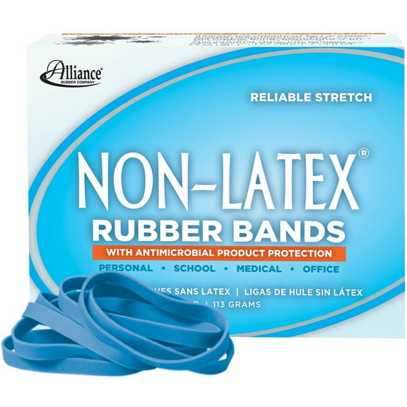 Alliance Rubber 42649 #64, 3-1/2 x 1/4 Non-Latex - Rubber Bands, 1/4 lb Box Approximate Count 95 , Cyan Blue Color