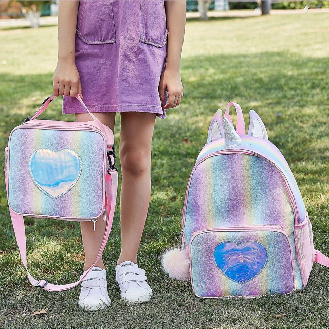 Mochila de unicornio para niños para niñas Rainbow School Bag, 11 Feliz Sencillez