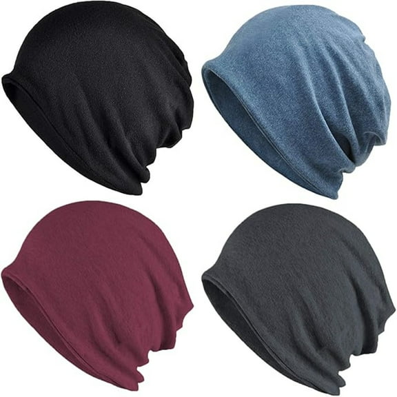 4 pcs Cotton Slouchy Beanie Hip-Hop Soft Lightweight Running Beanie Adult Skull Hats Cap for Men Women