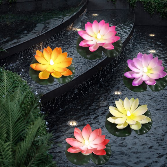 Lotus Floating Pool Lamp LED Solar Water-Sensing Lantern – Multicolor EVA, Automatic On/Off, Rainproof, 7" Decorative Light for Pond, Garden, Party, Diwali, Long Battery Life
