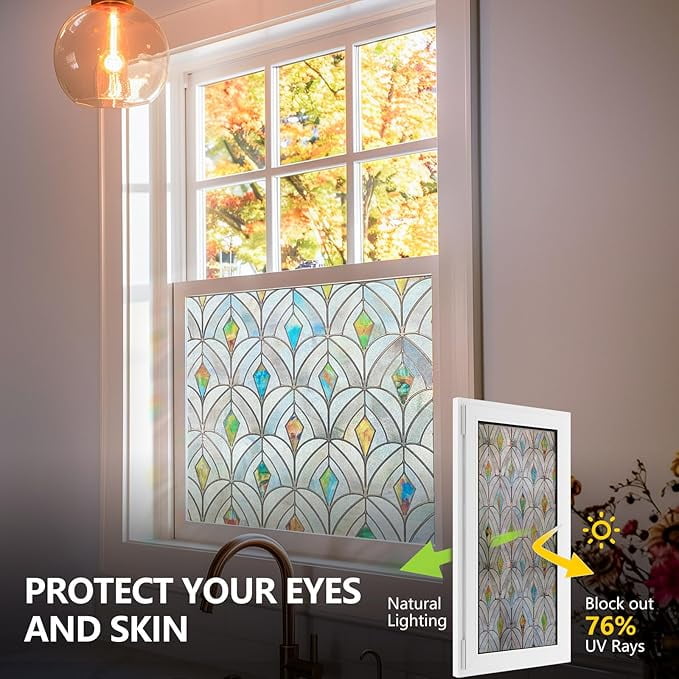 Fancy-Fix Stained Window Film, Decorative Window Film for Home, Privacy , Sun Blocking Heat Control,Static Cling, Malachite 23.6 x 35.4inch