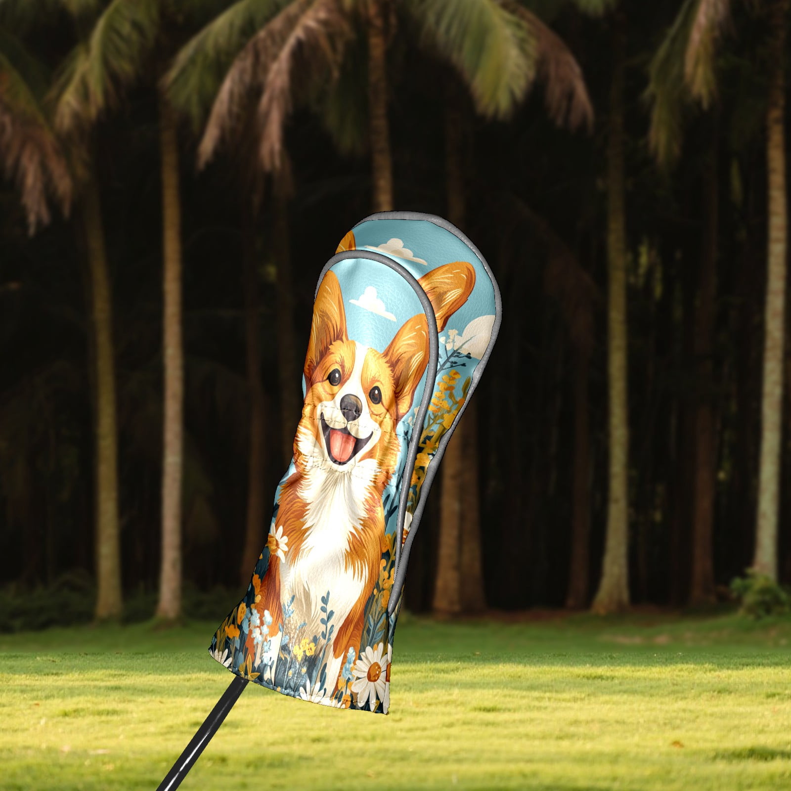 Golf Club Covers PU Leather Waterproof Head Covers for Fairway Woods Hybrids Yellow Puppy
