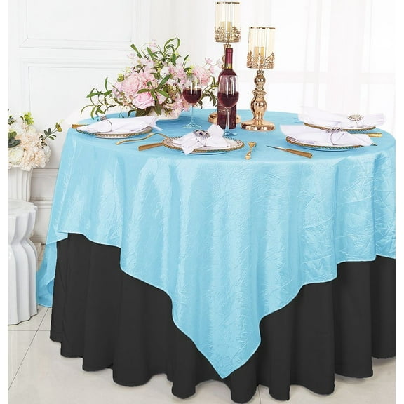 Wedding Linens Inc. 1pc 85 x 85 inch Square Crushed Crinkle Taffeta Table Overlays Topper - Baby Blue