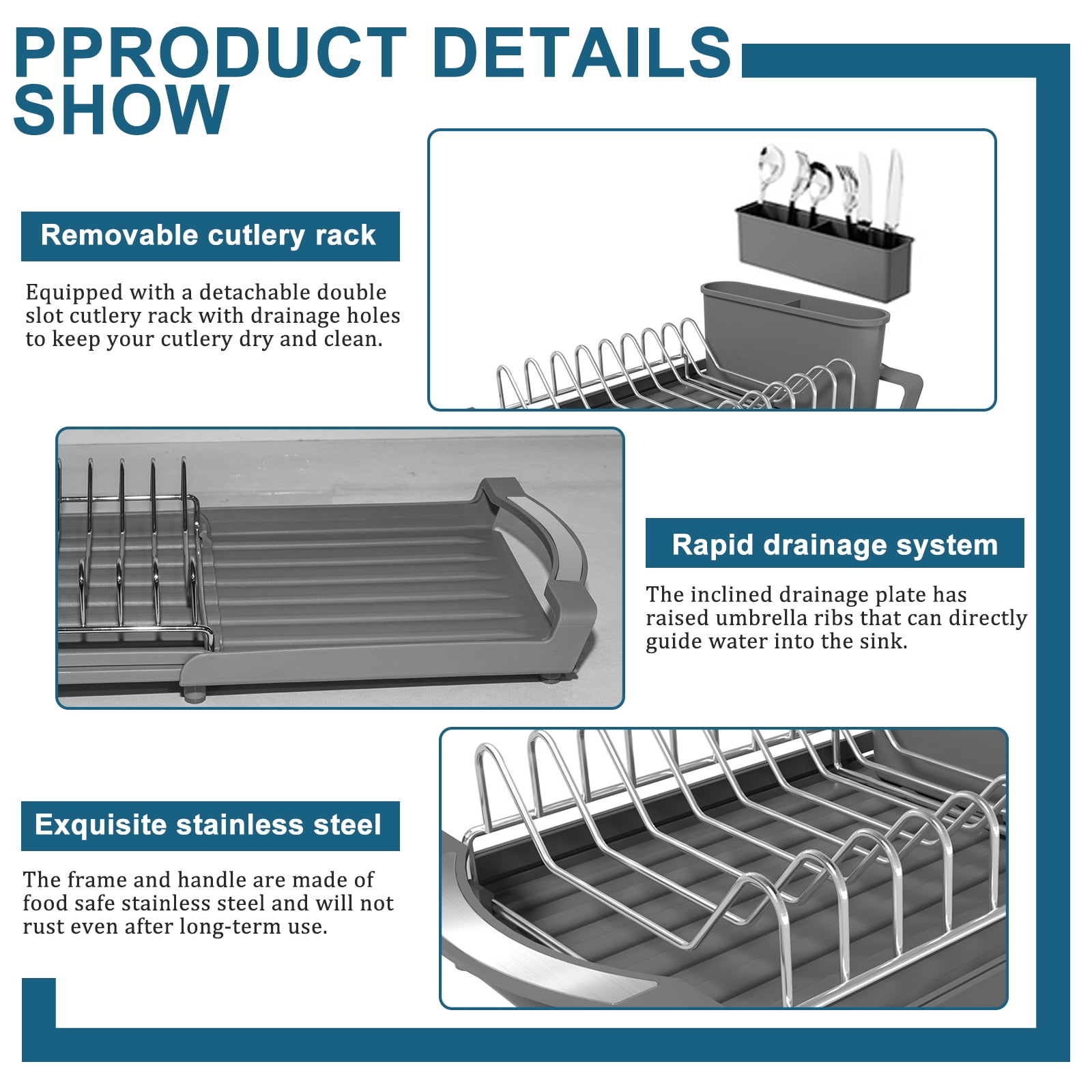 Dish Drying Rack, Extendable Dish Rack, Drying Rack Kitchen,Compact Dish Drainer,Utensil Holder, Cup Holder, Drying Rack for Kitchen Sink