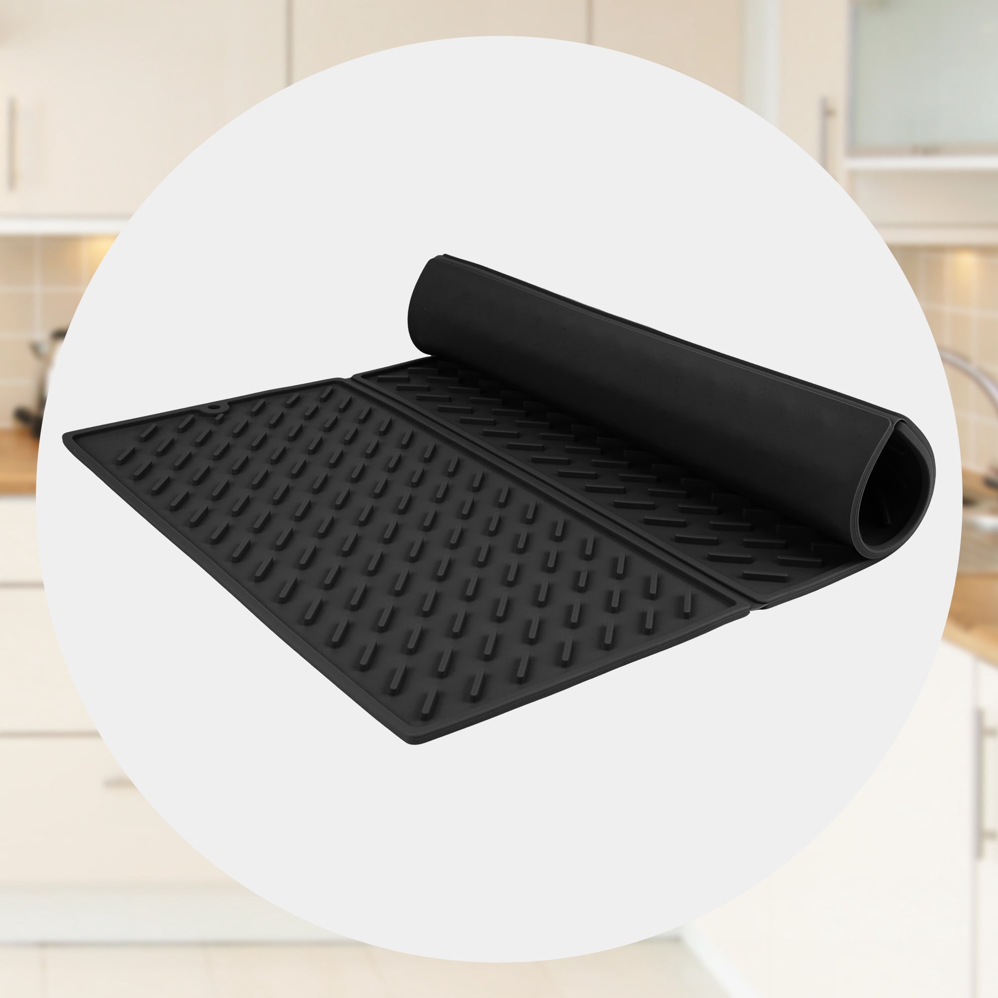 Unique Bargains Heat Resistant Silicone Fits Under Dish Rack Dish Drying Mat Black