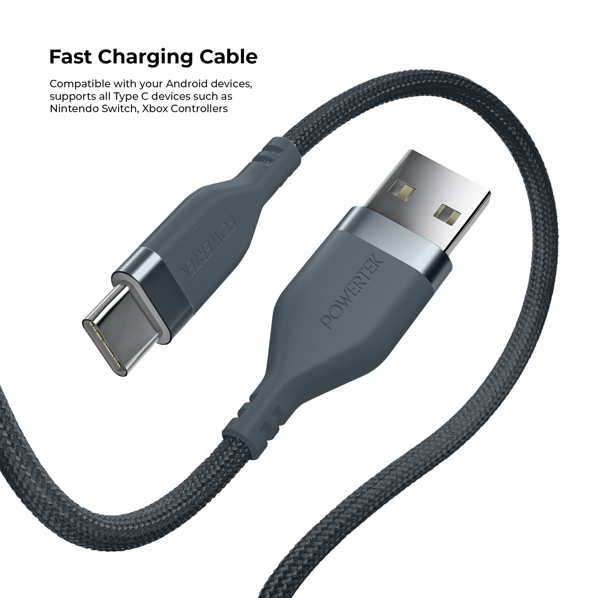 Liquipel Powertek Premium Braided USB-A to USB-C Cable - Grey