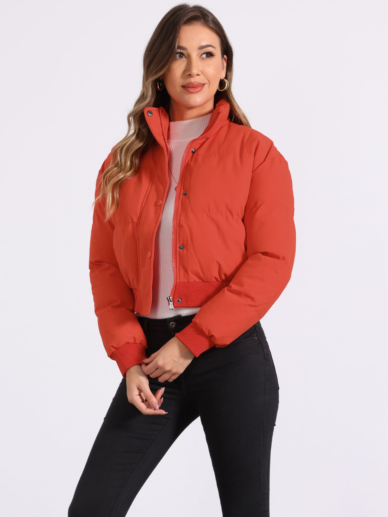 DARING DIVA Women's Outwear Baggy Padded Cropped Bomber Jacket M Red