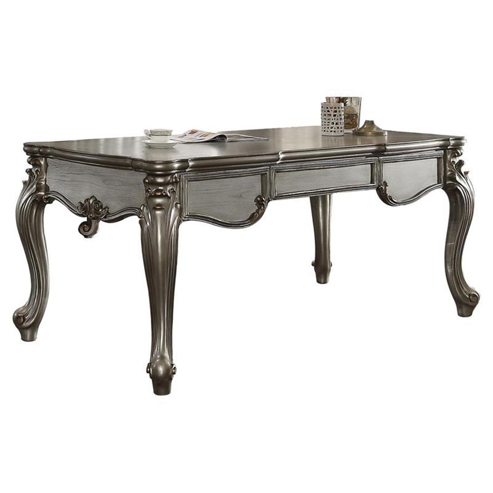 Bowery Hill Wooden Executive Writing Desk with 3 Drawers in Platinum Silver