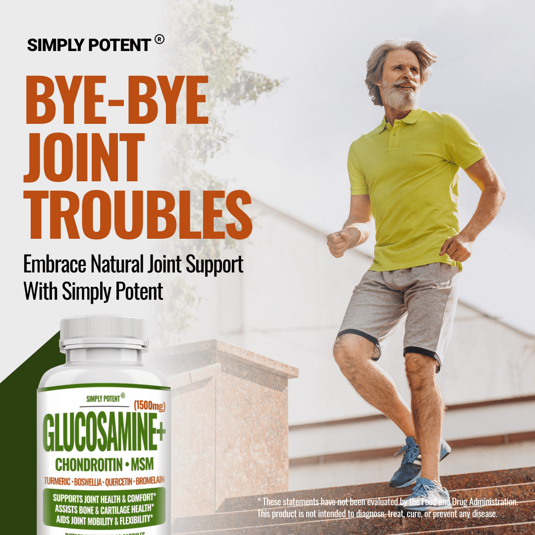 Simply Potent Glucosamine with Chondroitin, Turmeric, MSM & Boswellia,Supports Joint Health&Discomfort Relief,Assists Bone and Cartilage Health,Supplement for Back,Knees,Hands,90 Capsules (Pack of 2)