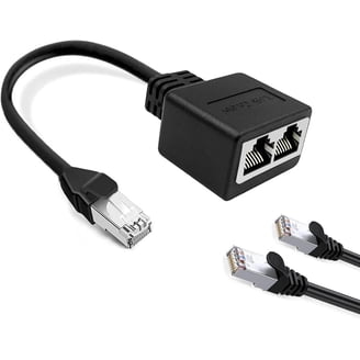RJ45 1-to-2 Way Splitter Adapter - Ethernet Cable Female Port Connector - Black