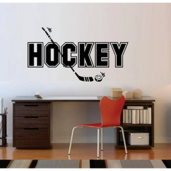 Hockey and Puck ~ WALL or Window DECAL 13" X 24"