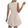 thumbnail image 3 of Summer Bubble Dresses for Women 2025 Casual Sleeveless Tank Mini Short Dress Crew Neck Smocked Sundress with Pockets, 3 of 8