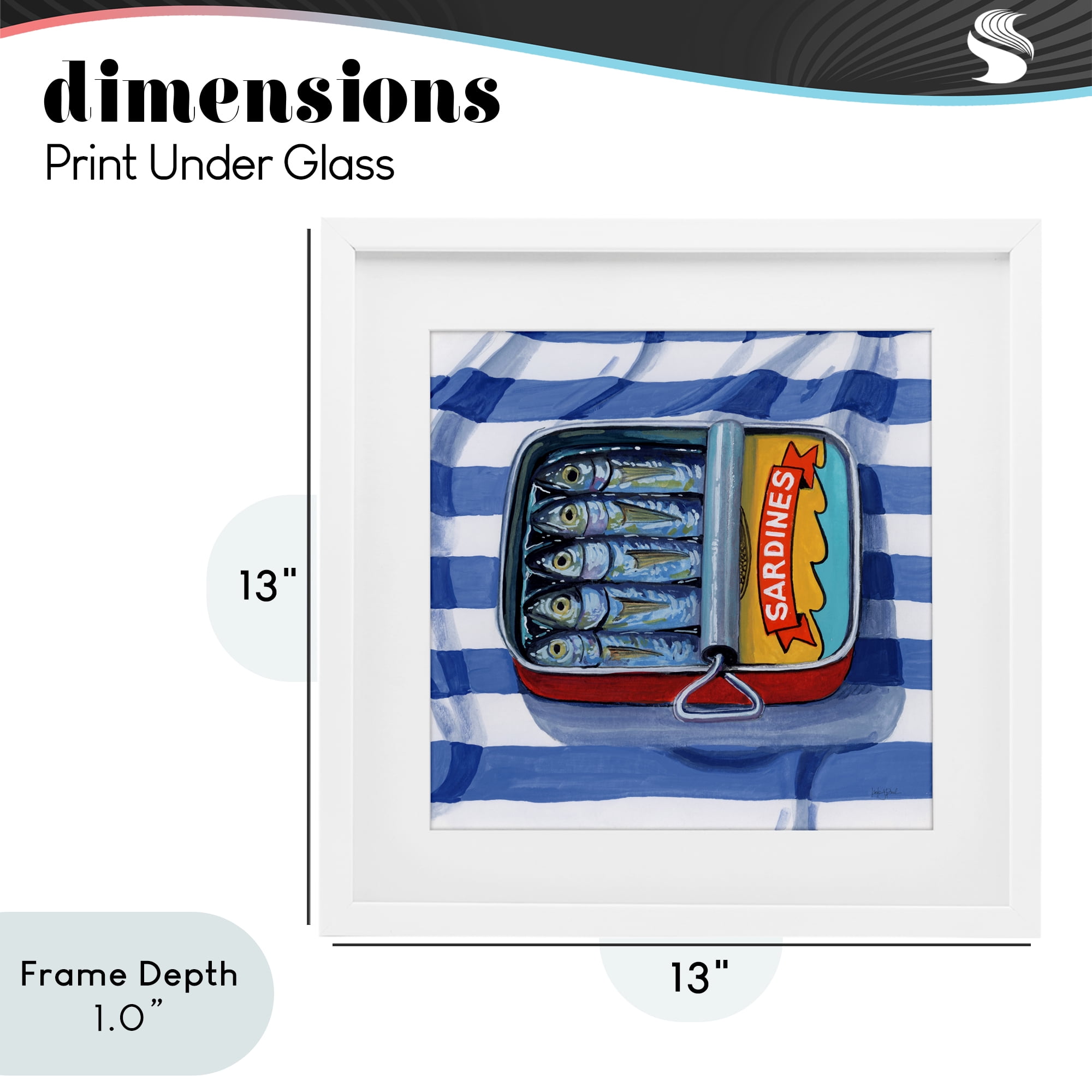 Stupell Industries Sardines On Striped Cloth White Framed Print Under Glass, design by Kate Jarvik Birch
