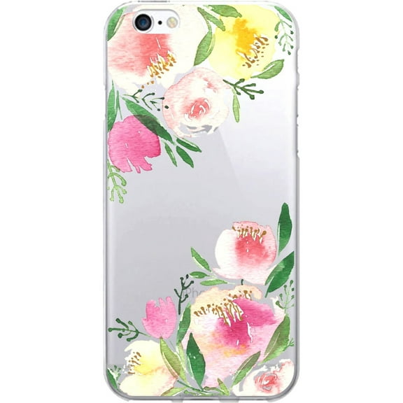 Prints Clear Phone Case, Corner Peonies Red & Green - iPhone 6/6S Plus