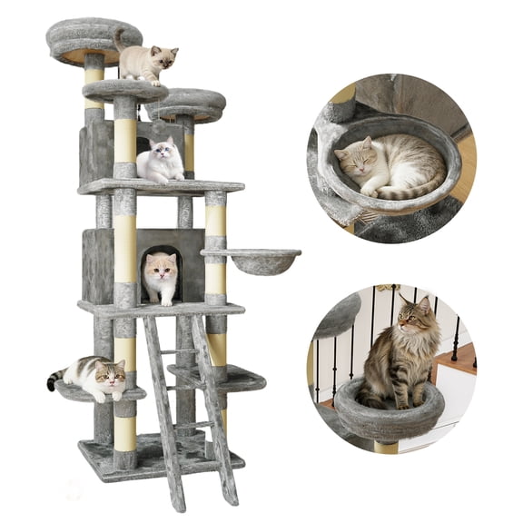 Sluting 70.87in Gray Cat Tree w/ 2 Condos, Neutral