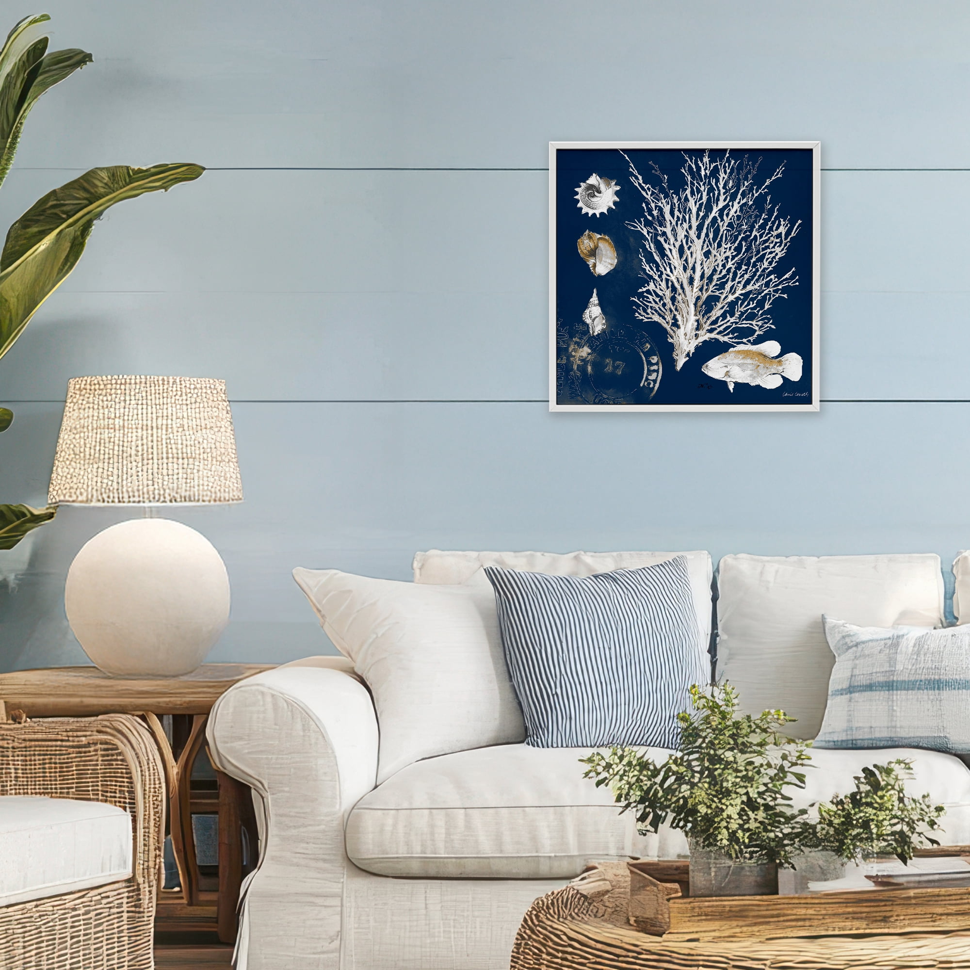 Stupell Industries Coral Medley on Navy White Framed Giclee Art, design by Lanie Loreth