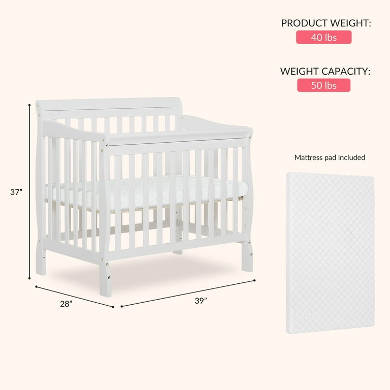 Dream On Me Aden 4-in-1 Convertible Mini Crib In White, Greenguard