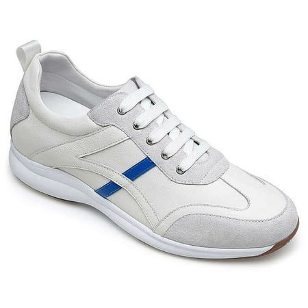 

CMR CHAMARIPA Mens Casual Shoes Classical White Calfskin Leather Elevator Sneakers For Men 2.76 Taller
