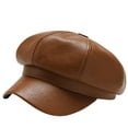 thumbnail image 3 of Opvise Women Spring Summer Beret Retro Solid Color Faux Leather Short Brim Decorative Sun Protection Anti-UV Breathable Lady Painter Hat Unisex Octagonal Cap Coffee, 3 of 8