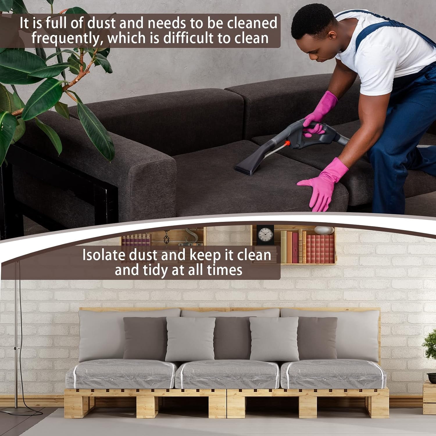 3Pcs 28x28x9 Inch Plastic Sofa Seat Cushion Covers, PVC Waterproof Couch Covers, Furniture Sofa Seat Slipcover for Against Cat Dog Clawing Scratching(Clear)