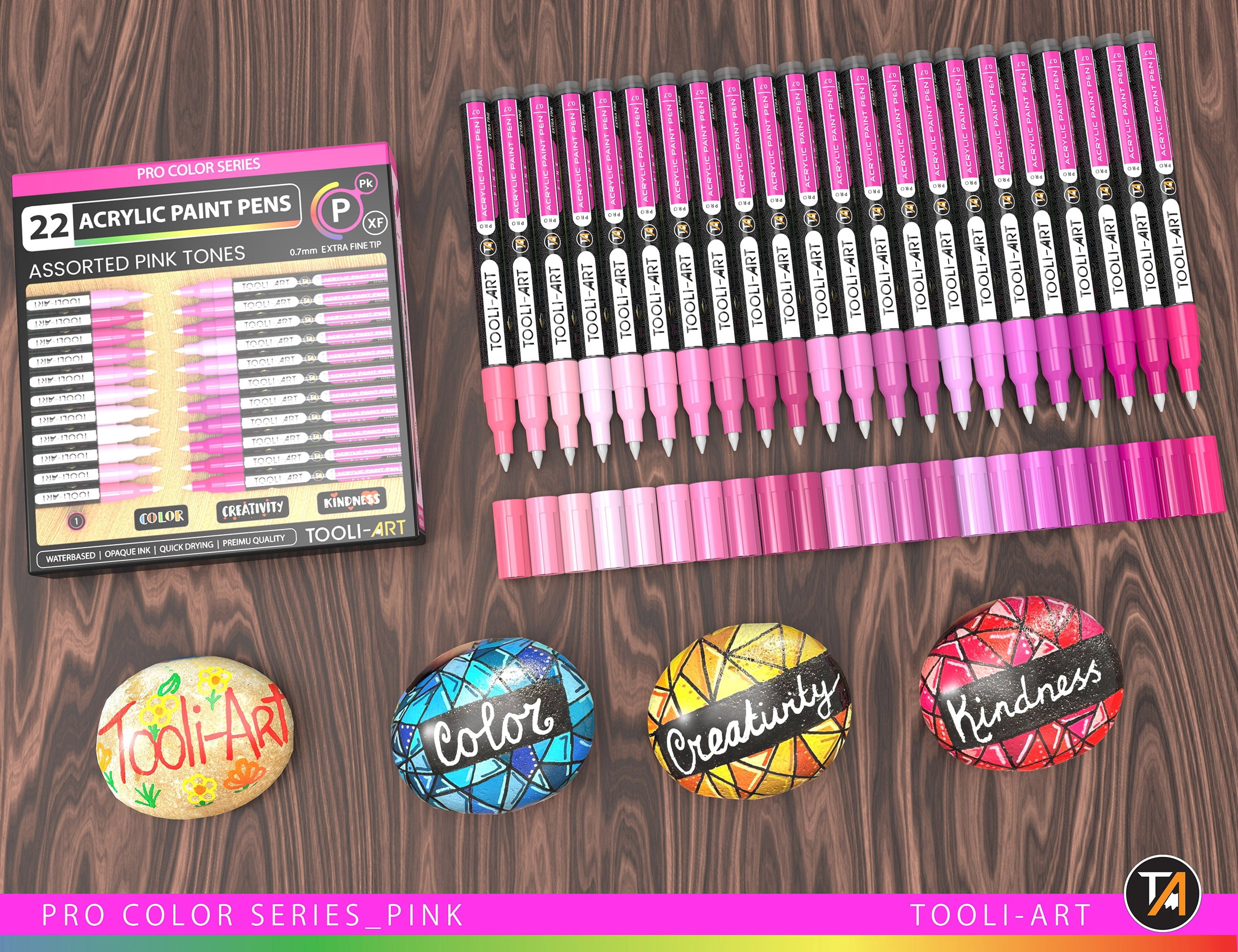 Acrylic Paint Pens 22 Assorted Pink Pro Series Markers Set (0.7mm EXTRA FINE)