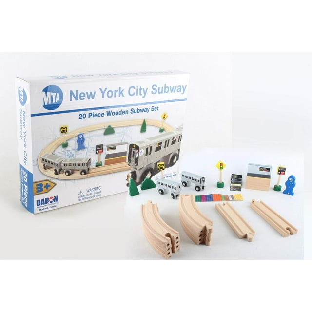 Set de metro de madera Daron NYC MTA, 20 piezas, con licencia oficial