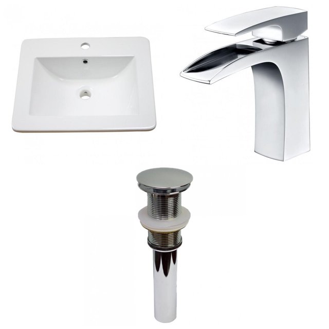 American Imaginations 21-in. W 1 Hole Ceramic Top Set In White Color - Drain Incl. AI-33063