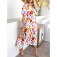 thumbnail image 3 of Women's Printed Johnny Collar Button Down Short Sleeve Midi Shirt Dress 70% viscose 30% lyocell fabric with relaxed fit, 3 of 21