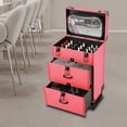 thumbnail image 2 of Rolling Makeup Train Case with 4 Wheels, Cosmetic Nail Polish Organizer with Drawer & Lock for Manicurists, Rose Red, 2 of 18