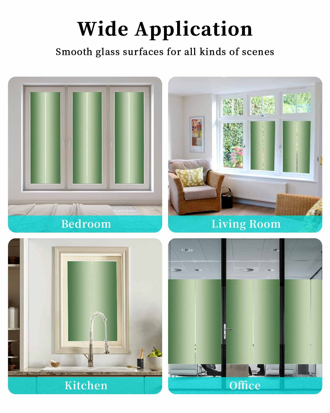Window Privacy Film, Forest Green Ombre UV Sun Blocking Window Tint Film Heat Control One Way Blackout Window Film, Modern Abstract Gradient Color Art Non Adhesive Static Cling Sticker 29.5x118 In