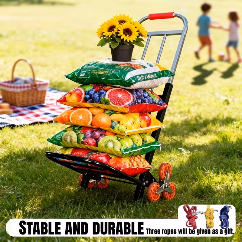 Heavy Duty Folding Garden Cart with Stair Climbing Wheels, 500 Lb Capacity, Compact Space-Saving Trolley for Home, Warehouse, Grocery Shopping & Moving